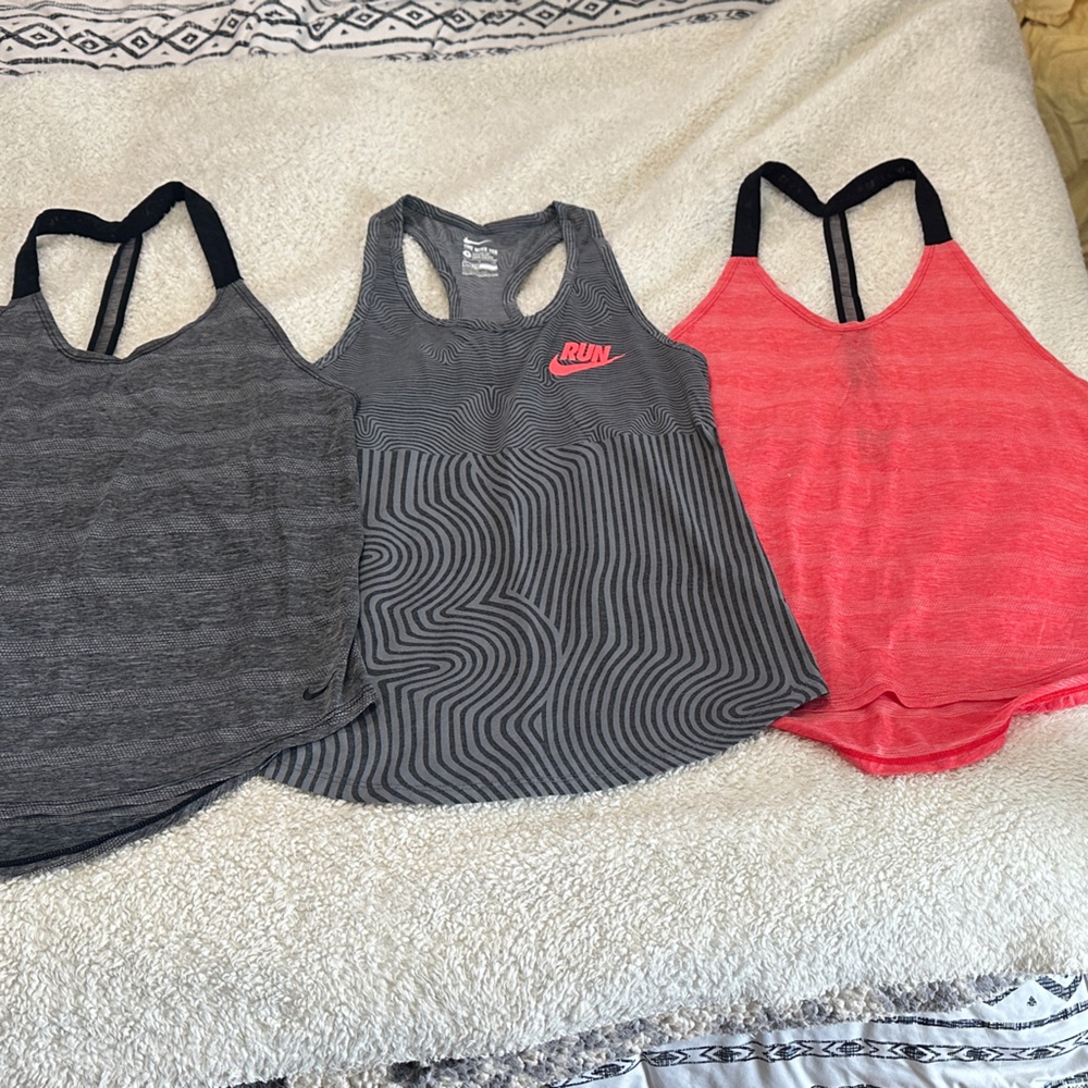 Nike Women's Gray and Pink Tank Tops Trio